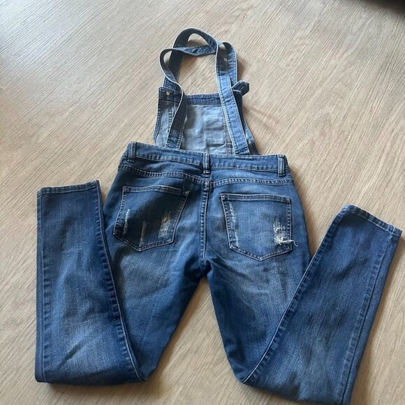 Free People Womens Size 25 Washed Denim Overalls Medium Wash Stretch - Picture 4 of 5